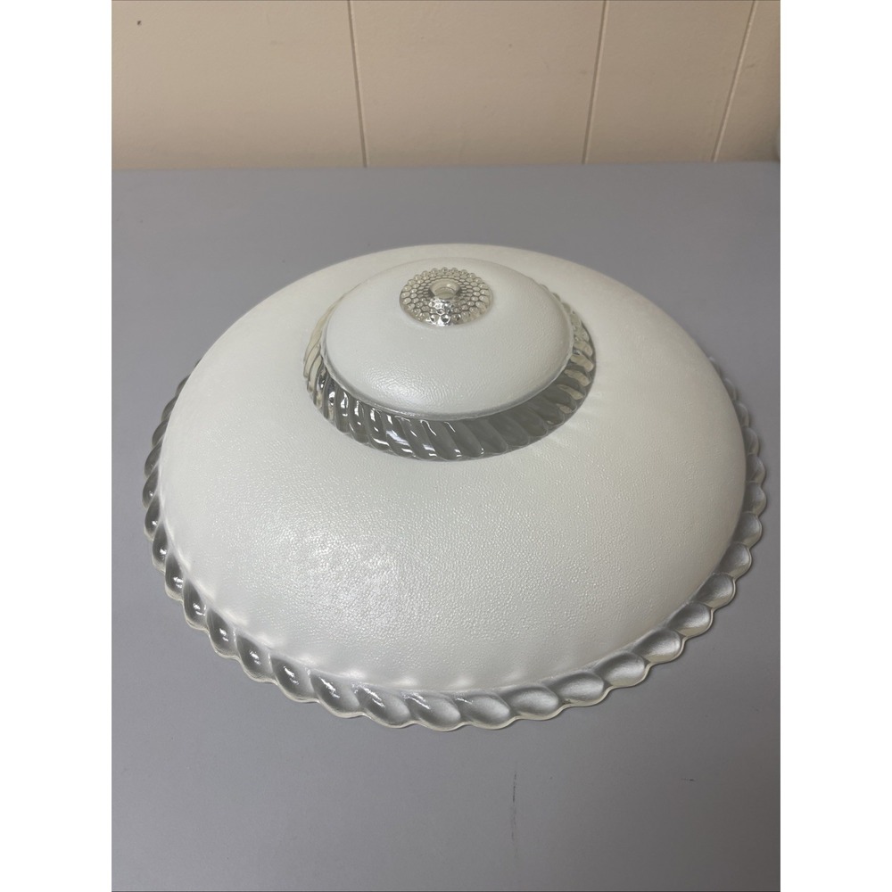 Vintage Round Art Deco‎ White Frosted Swirl Glass Ceiling Light Lamp Shade 40's
